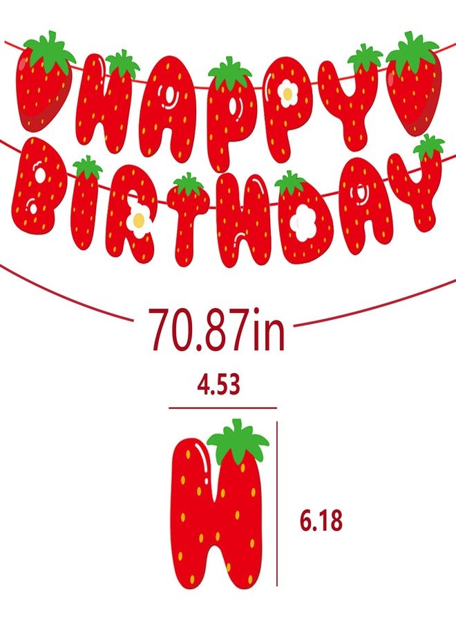 EUVBOKW Strawberry Happy Birthday Banner,Pre-Strung Strawberry Birthday Party Decoration for Baby Shower 1st Boys Girls Birthday Wedding Summer Fruit Theme Parties Decor - Image 2